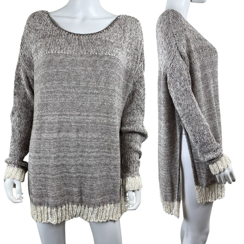 Free People Womens Size L Beige Haiku Pullover Knit NEW Sweater Tunic Top Cotton